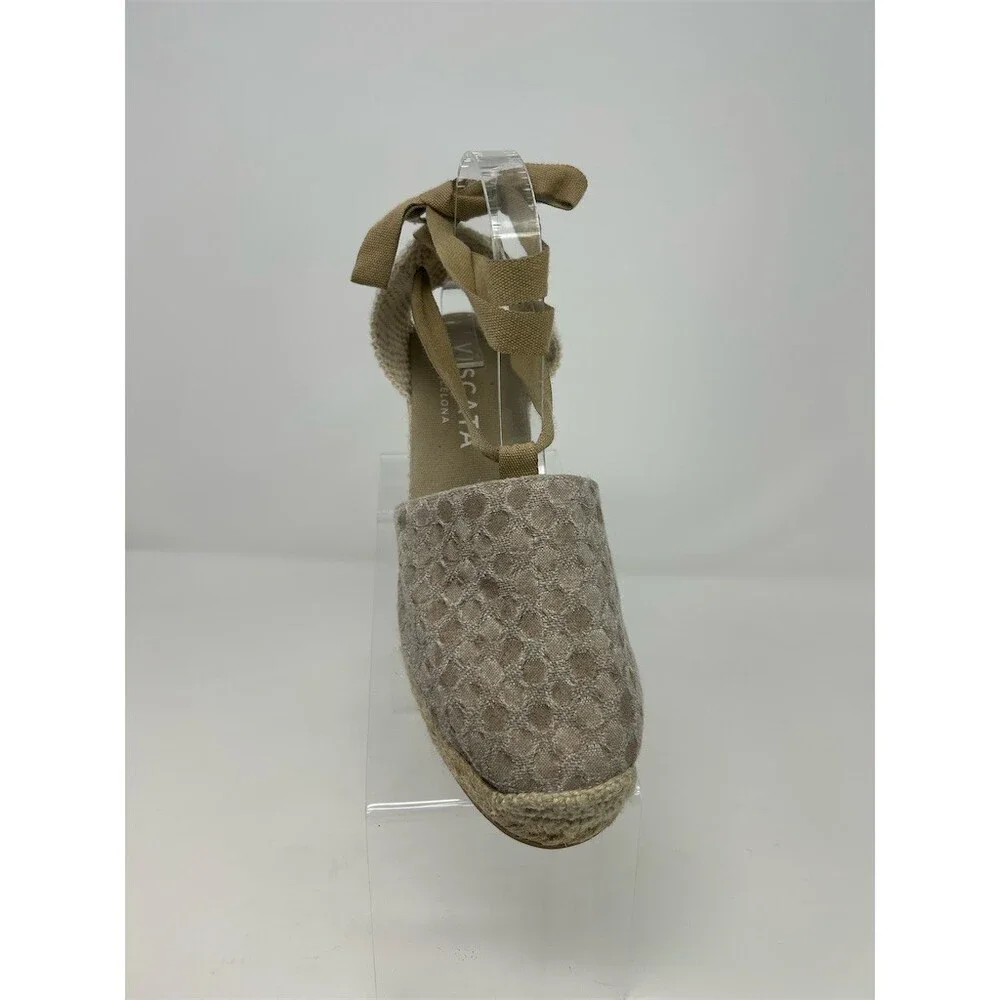Viscata Barcelona Womens Espadrille Wedge Heels Beige Lace Up Almond Toe Size 40